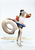 Life is better at the beach <br> Aquarell, 10 x 15 cm